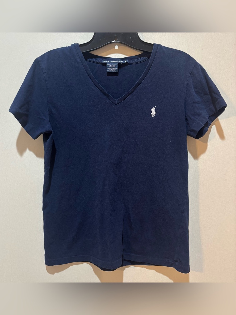 Ralph Lauren Sport Navy Blue V Neck Pony Logo Tee Medium
